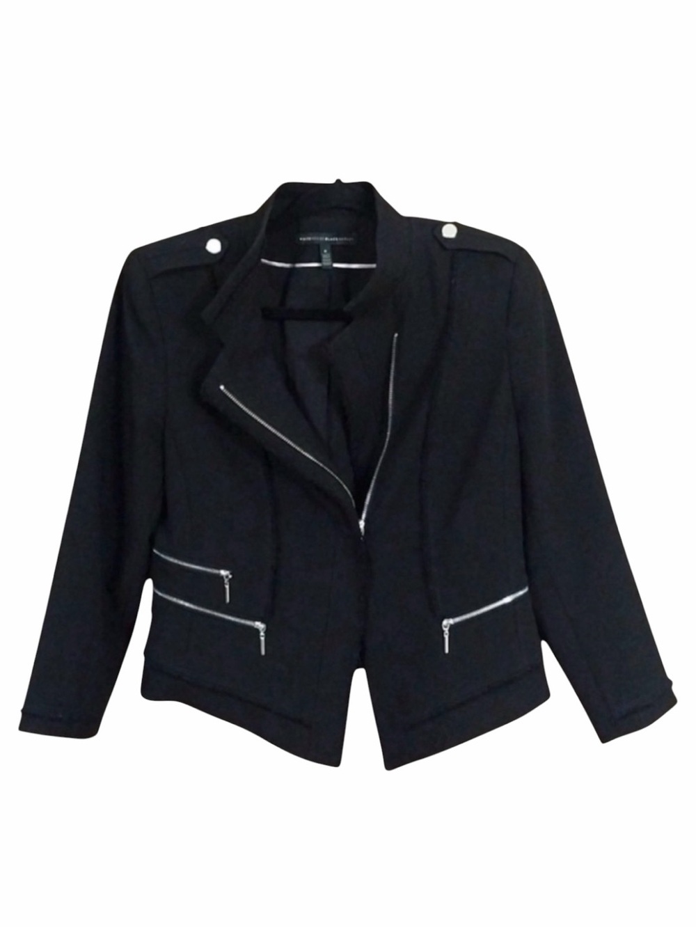 🖤EUC•WHBM Black Raw Edge Moto Jacket with silver zippers. Size 8.